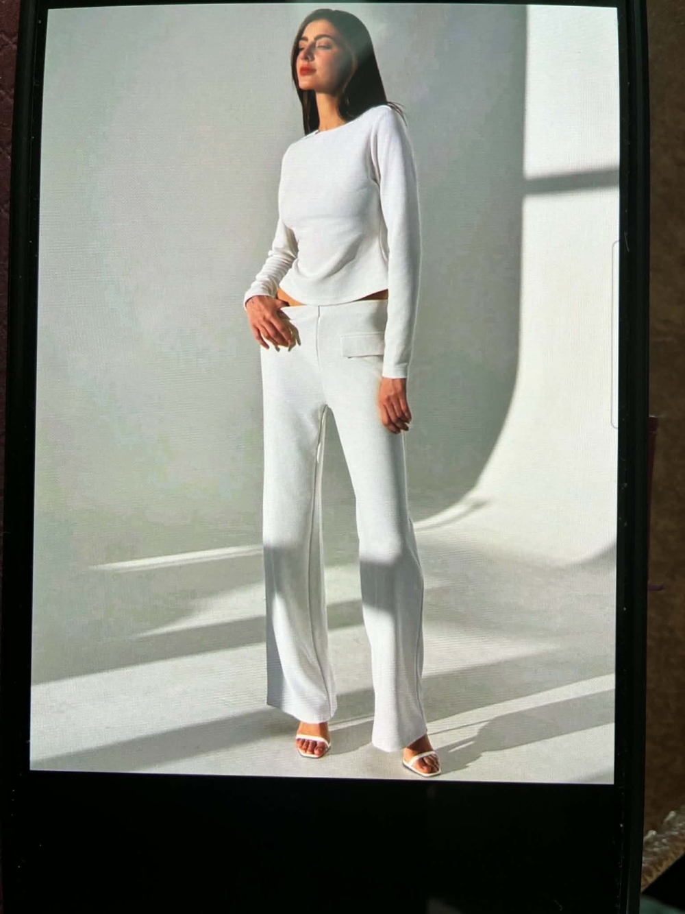 Women's Cream Wide-Leg Knit Pants